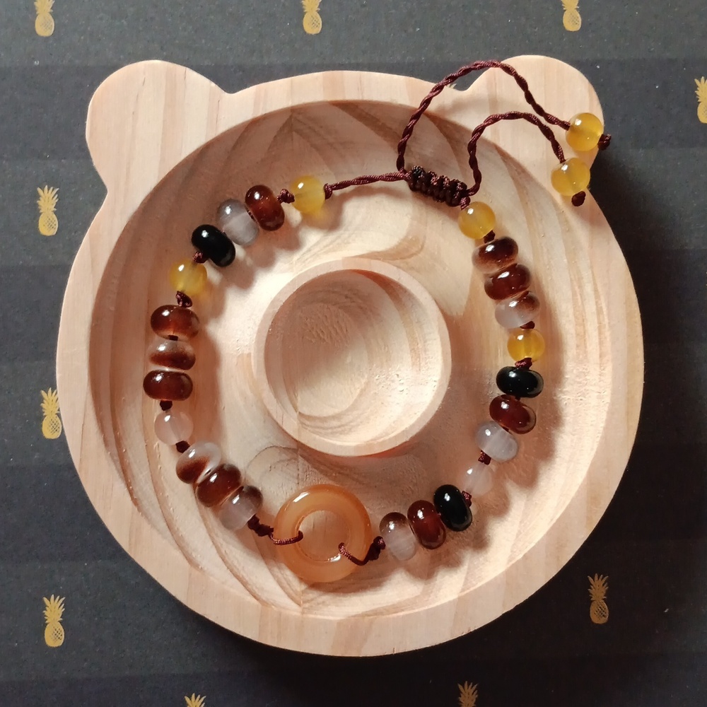 Boho Amber Glass Beaded Bracelet with Adjustable Cord New!